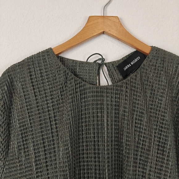 Anthropologie Sabina Musayev Textured Green Short Sleeve Midi Dress Size LG - Picture 3 of 12